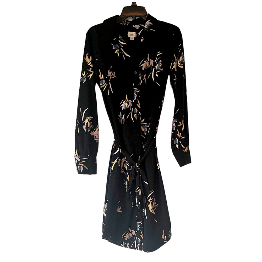 Black floral shirt dress